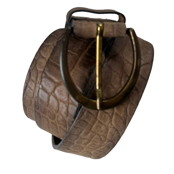 VANZETTI BY BGM Croco Embossed Leather Womens Belt Sz 95 =38 Brown German Y2k - Picture 1 of 10